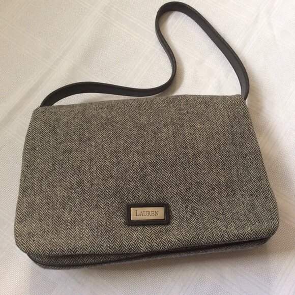 Early 2000 vintage Ralph Lauren black tweed and leather baguette handbag - great - Picture 1 of 4